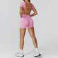 Seamless short sleeve Sports top + High-waisted shorts 2-Piece Set