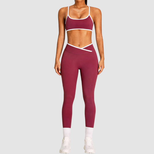 Wholesale Women's Color Block Cross-Back Sports Bra & High-Waist Leggings Set – Naked Feel Yoga Gym Activewear