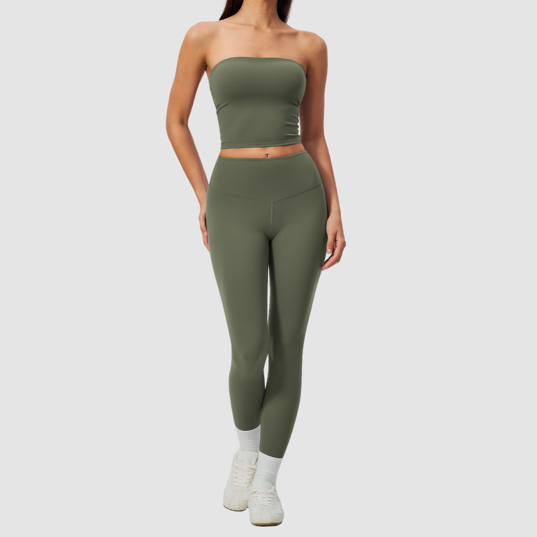 Wholesale Women’s Tube Top & High-Waist Leggings Yoga Set – Padded