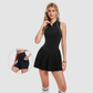 Wholesale Women's Half-Zip Mock Neck Sleeveless Tennis Dress with Inner Shorts – Anti-Exposure Sports Dress