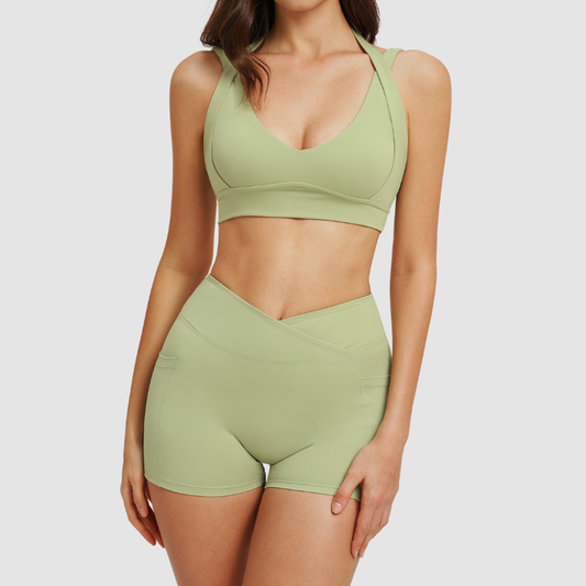Wholesale halter-neck sports bra + shorts | Wonderxfans bulk activewear