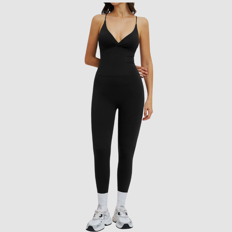 Wholesale thin-strap sports tank top + leggings 2-piece set