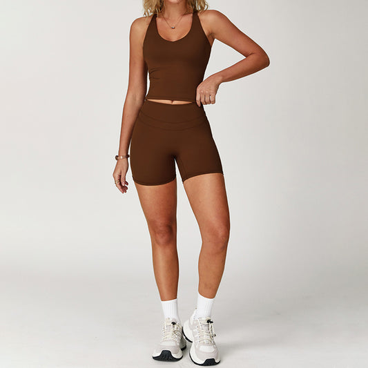 Ultra-Soft Cross Back Gym Tank Top + Shorts 2-Piece Set