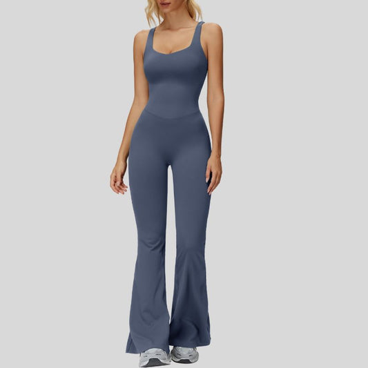 Wholesale Cross-over back flared jumpsuit | Wonderxfans bulk activewear
