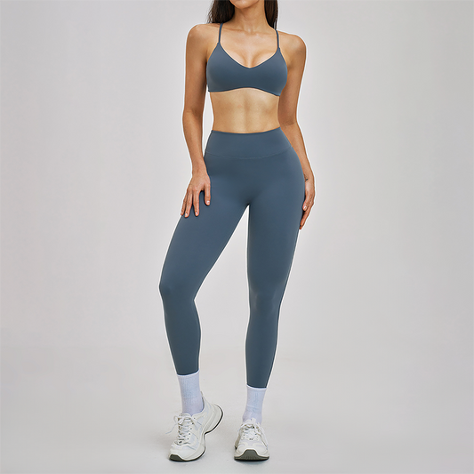 Wholesale Hanging neck bra+tight yoga legging 2-piece set