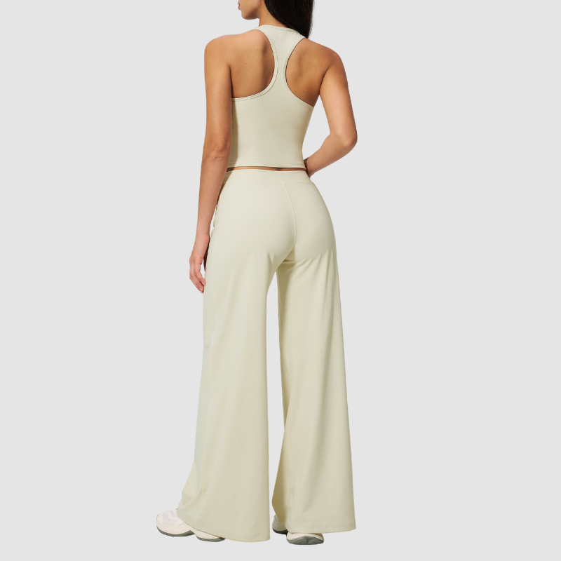 Wholesale Seam-Detail Cropped Vest & Hip-Lifting Wide-Leg Pants Set
