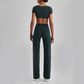 Wholesale Women's Short Sleeve Exposed Back Bra+Naked Feel Straight Leg Pants Yoga Set