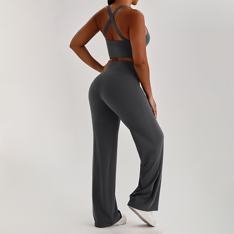 Wholesale Women's Peach Lift High Waist Flare Pants Yoga Set – Cross Back Sports Bra 0258