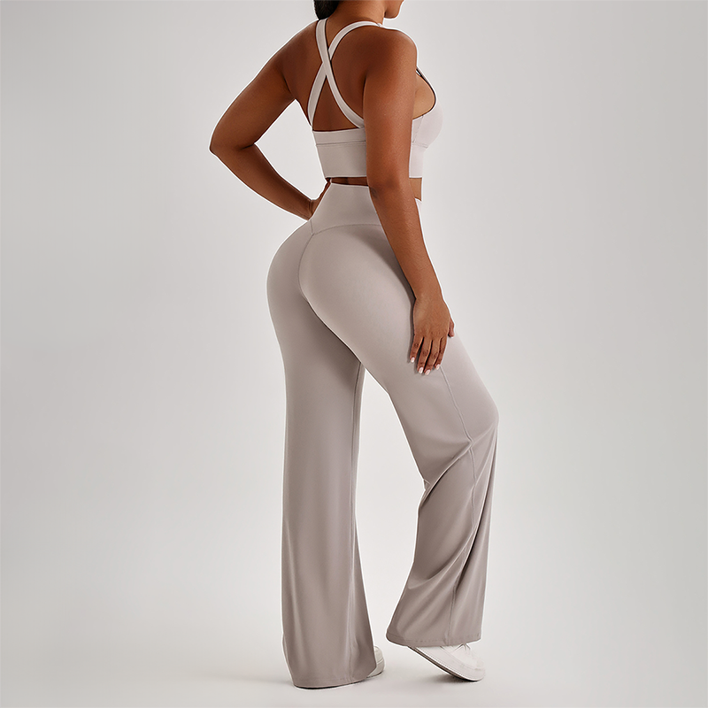Wholesale Women's Peach Lift High Waist Flare Pants Yoga Set – Cross Back Sports Bra 0258