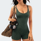 Wholesale Women's Seamless Leopard Print Yoga Bodysuit – Spaghetti Strap Open-Back Athletic Shorts Jumpsuit