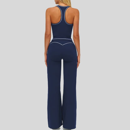 Contrasting racerback tank top+ High-waisted wide-leg pants 2-piece set