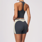Wholesale Women's Colorblock Bare-Feel Yoga Set Tank Top & Shorts w/ Chest Pad