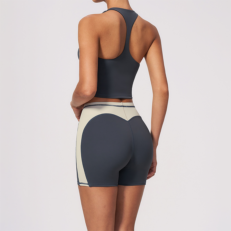 Wholesale Women's Colorblock Bare-Feel Yoga Set Tank Top & Shorts w/ Chest Pad