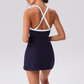 Wholesale Women's Spaghetti Strap Tennis Dress – Feather-Trim Anti-Exposure Fitness Dress