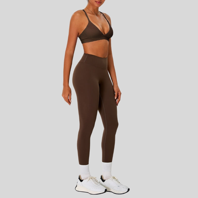 Strap sports bra+high-waisted leggings 2-piece set
