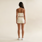 Wholesale Women's Halter V-Neck Color-Block Slim-Fit Sports Bra & Shorts Yoga Set