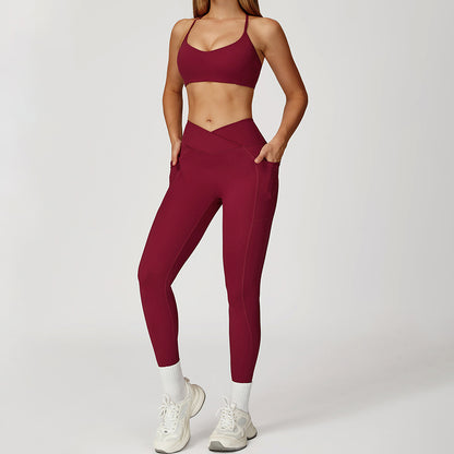 Thin Straps Bra + V-Shaped Waistline Leggings 2-Piece Set