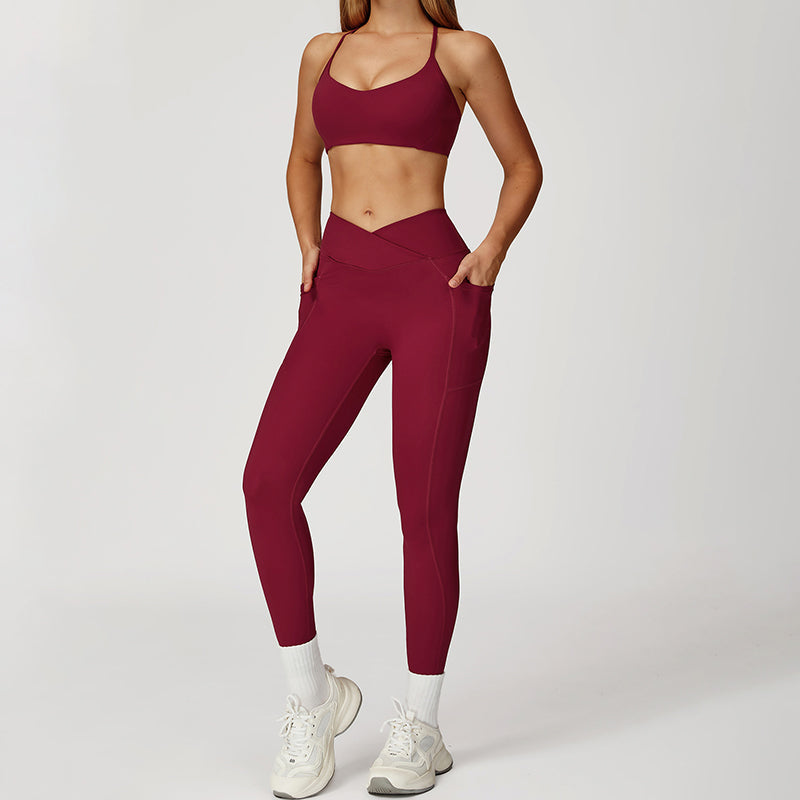 Thin Straps Bra + V-Shaped Waistline Leggings 2-Piece Set