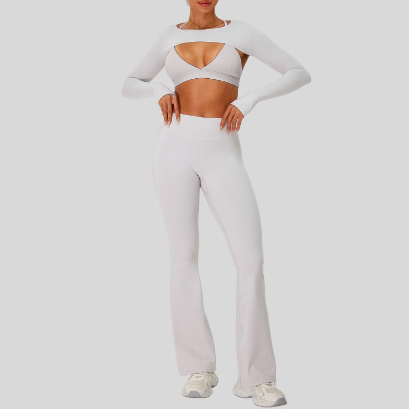 Naked Feel Sports Bra+Long sleeve jacket+High-waisted flared pants 3-Piece Set