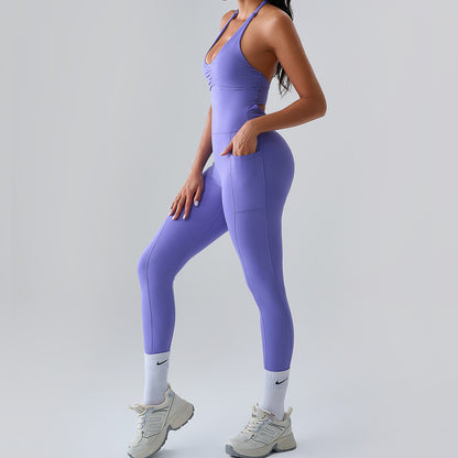 Halter hollow out quick dry sports jumpsuit