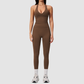 Wholesale Women's Halter Sports Bra & Full-Length Leggings Set – Seamless Peach-Lift Yoga Activewear
