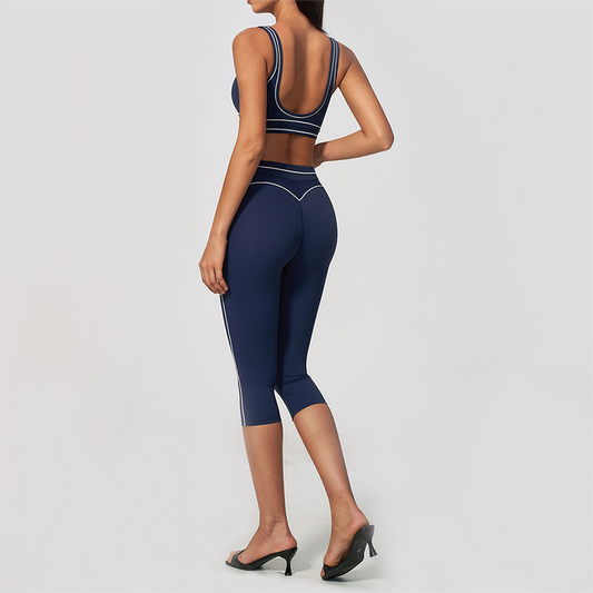 Wholesale Women's Colorblock Brushed Yoga Set: Sports Bra & Biker Shorts
