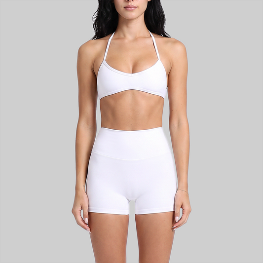 Wholesale Naked-Feel Halter Sports Bra + High Elasticity Fitness Shorts