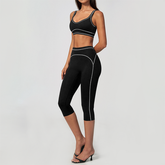 Wholesale Women's Colorblock Brushed Yoga Set: Sports Bra & Biker Shorts