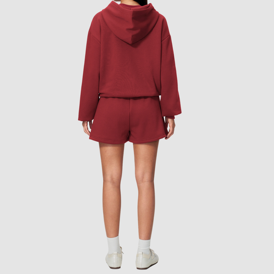 Wholesale Women's Warm Fleece-Lined Zip Up Hoodie & Sweat Shorts Set