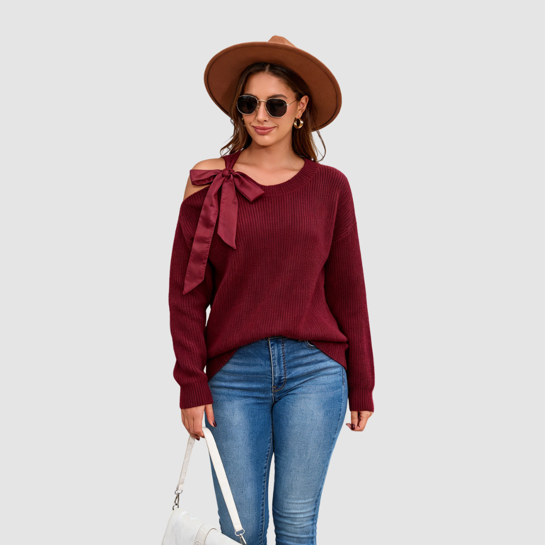 Wholesale Women’s Off-Shoulder Bow-Tie Knit Sweater