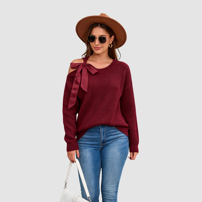 Wholesale Women’s Off-Shoulder Bow-Tie Knit Sweater