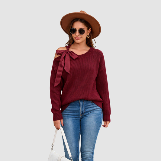 Wholesale Women’s Off-Shoulder Bow-Tie Knit Sweater
