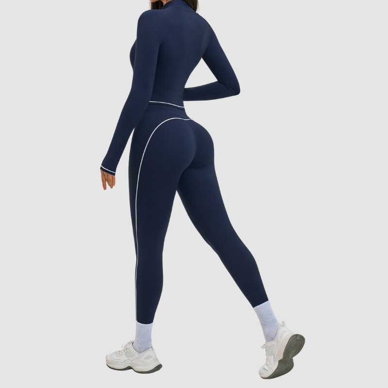 Color blocking nude sports jacket+Sport Bra+Legging running fitness 3-piece set