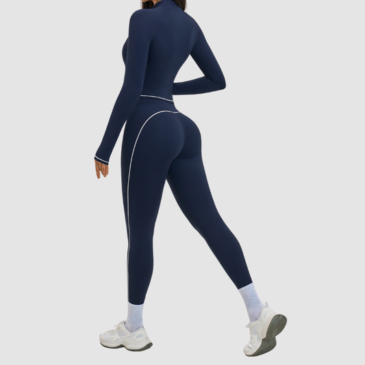 Color blocking nude sports jacket+Sport Bra+Legging running fitness 3-piece set