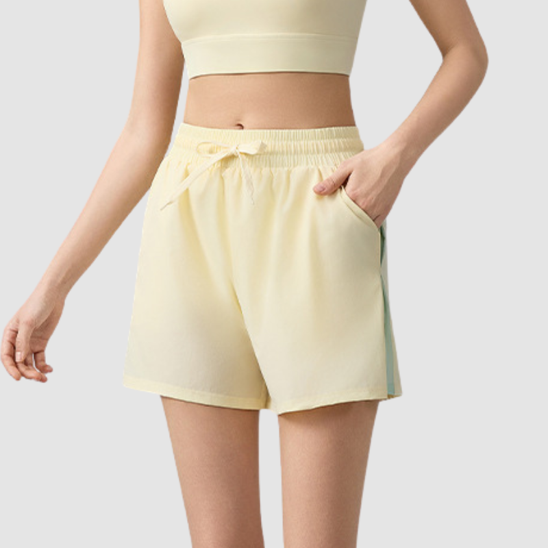 Wholesale Women's Faux Two-Piece Yoga Shorts with Pockets