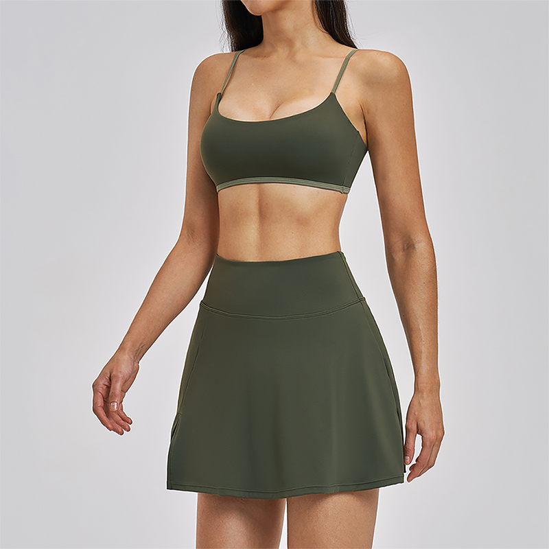 Naked and beautiful back bra+anti glass two-piece tennis skirt 2-piece set