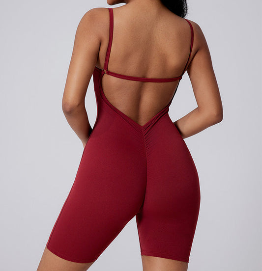 Hollow out tight fitting sports jumpsuit