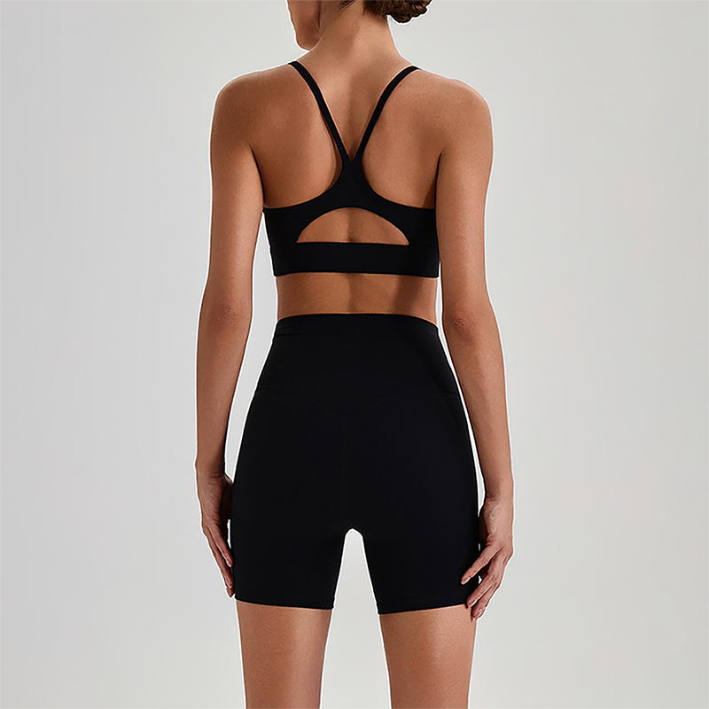 Wholesale Brushed Naked-Feel Open-Back Sports Bra & High-Waist Shorts Set – Sculpting Yoga 2-Piece