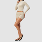 Wholesale Women's Stripe Yoga Set: Zip Stand-Collar Jacket & Shorts