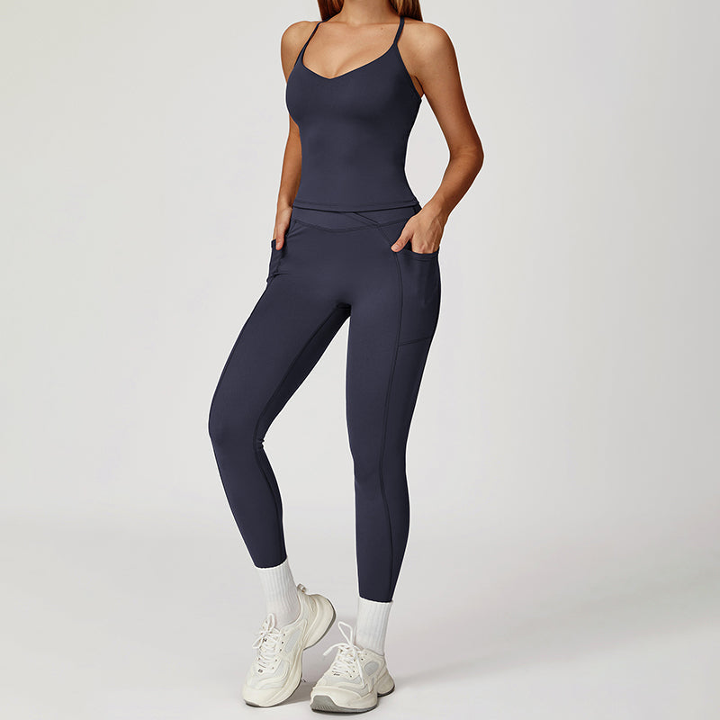 Snug-Fit Tank Top + V-Shaped Waistline Leggings 2-Piece Set