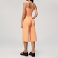 Wholesale Women's Brushed Spaghetti-Strap Tank Top & Wide-Leg Cropped Pants Set – Seam-Detail 2-Piece Yoga Set