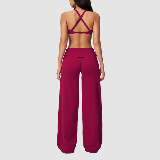 Wholesale Seam-Detail Sports Bra & Fold-up High-Waist Flare Leggings Set