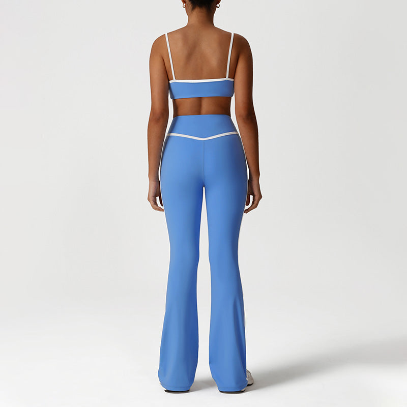 Quick-Drying Built-In Pads Bra + High-Waisted Flared Pants 2-Piece Set
