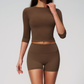 Wholesale Women's 3/4 Sleeve Crop Top & Biker Shorts Set – Seamless Yoga Activewear