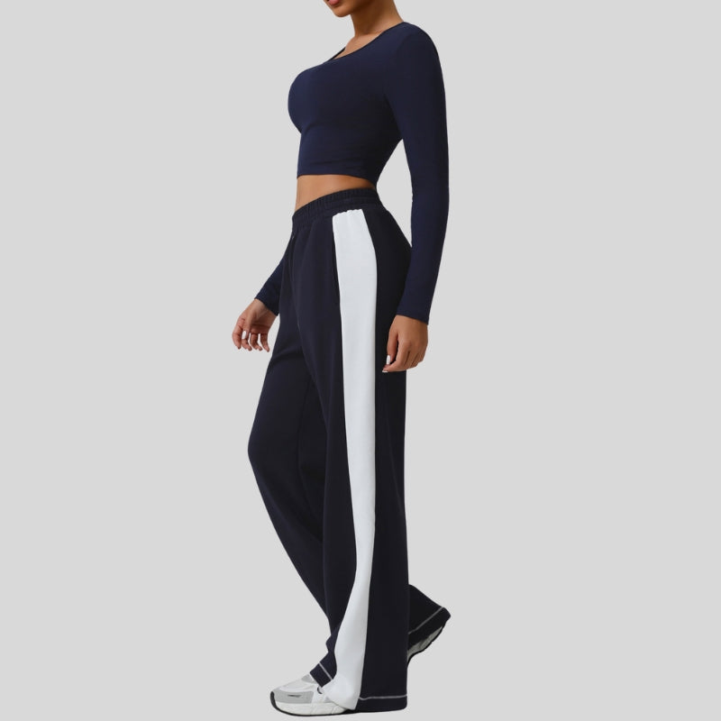 Striped Color-Blocked Sweatshirt and Sweatpants 2-Piece Set