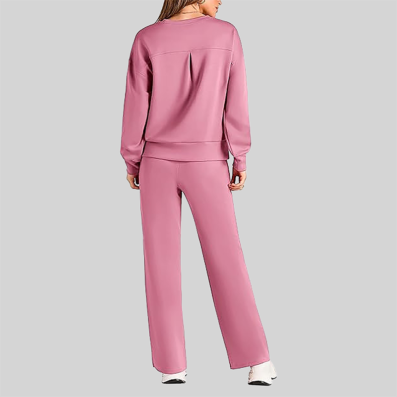 Wholesale Women's Long Sleeve Knit Sweatshirt & Wide-Leg Pants Set