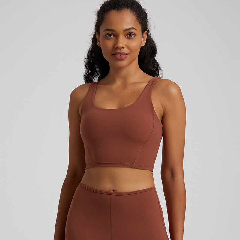 High-waisted nude leggings+U-shaped neckline sports bra 2-piece set