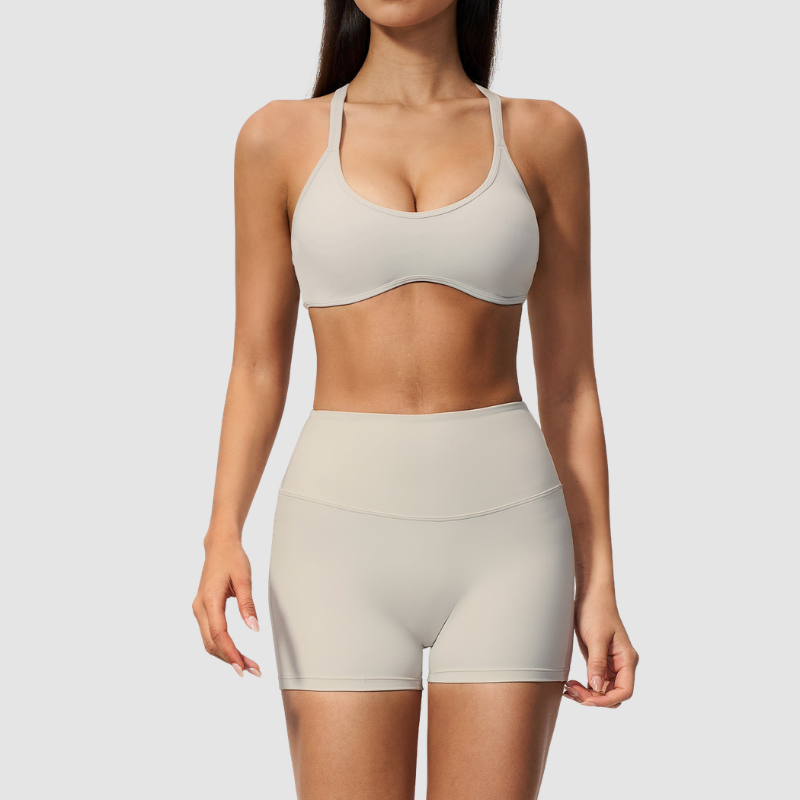 Wholesale Women's Sports Bra and Shorts Set – Creamy Brushed Fabric Fitness Set