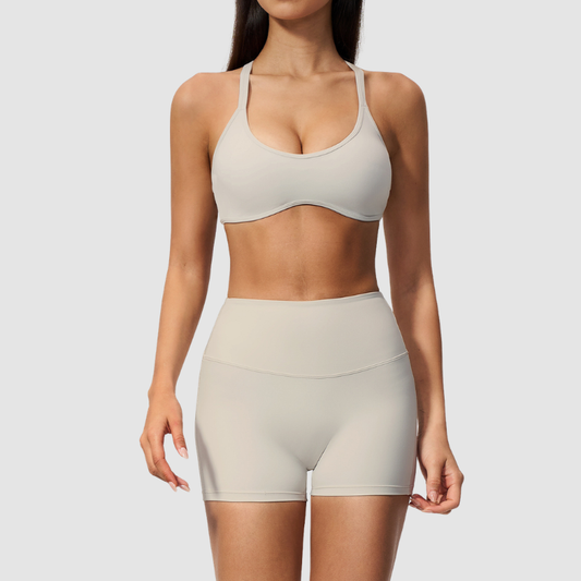 Wholesale Women's Sports Bra and Shorts Set – Creamy Brushed Fabric Fitness Set