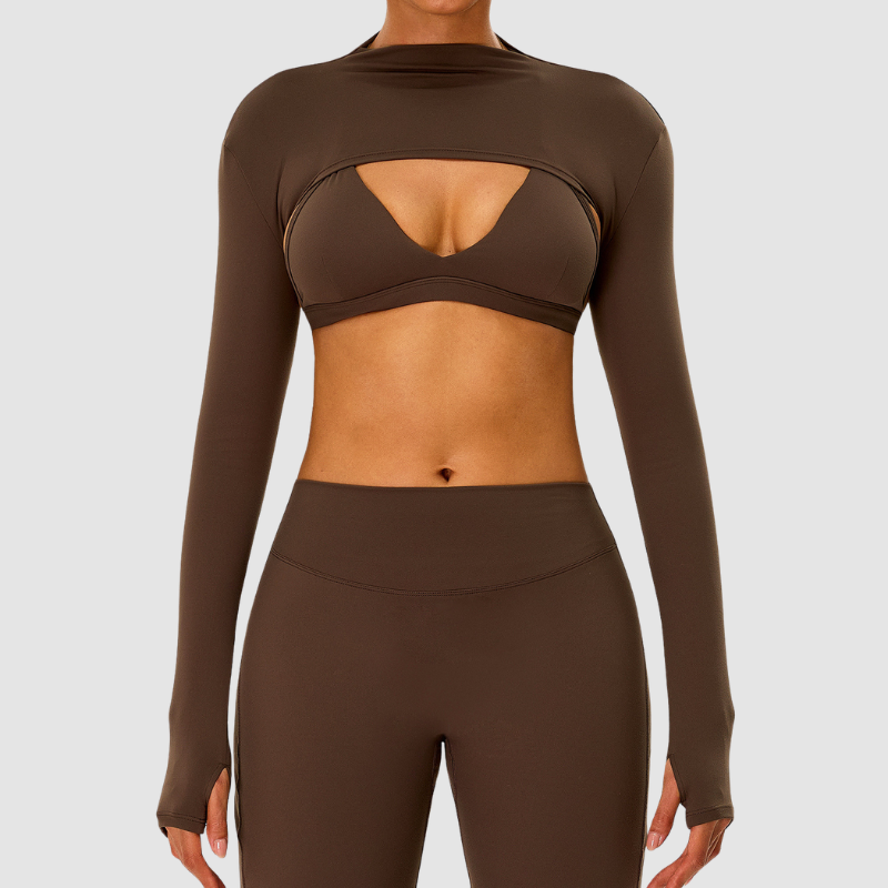 Wholesale Naked-Feel Half-High Collar Long-Sleeve Yoga Shrug – Cutout Sports Cardigan Coverup